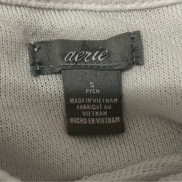 aerie crewneck cropped distressed white athletic sweater cotton blend - Picture 5 of 10